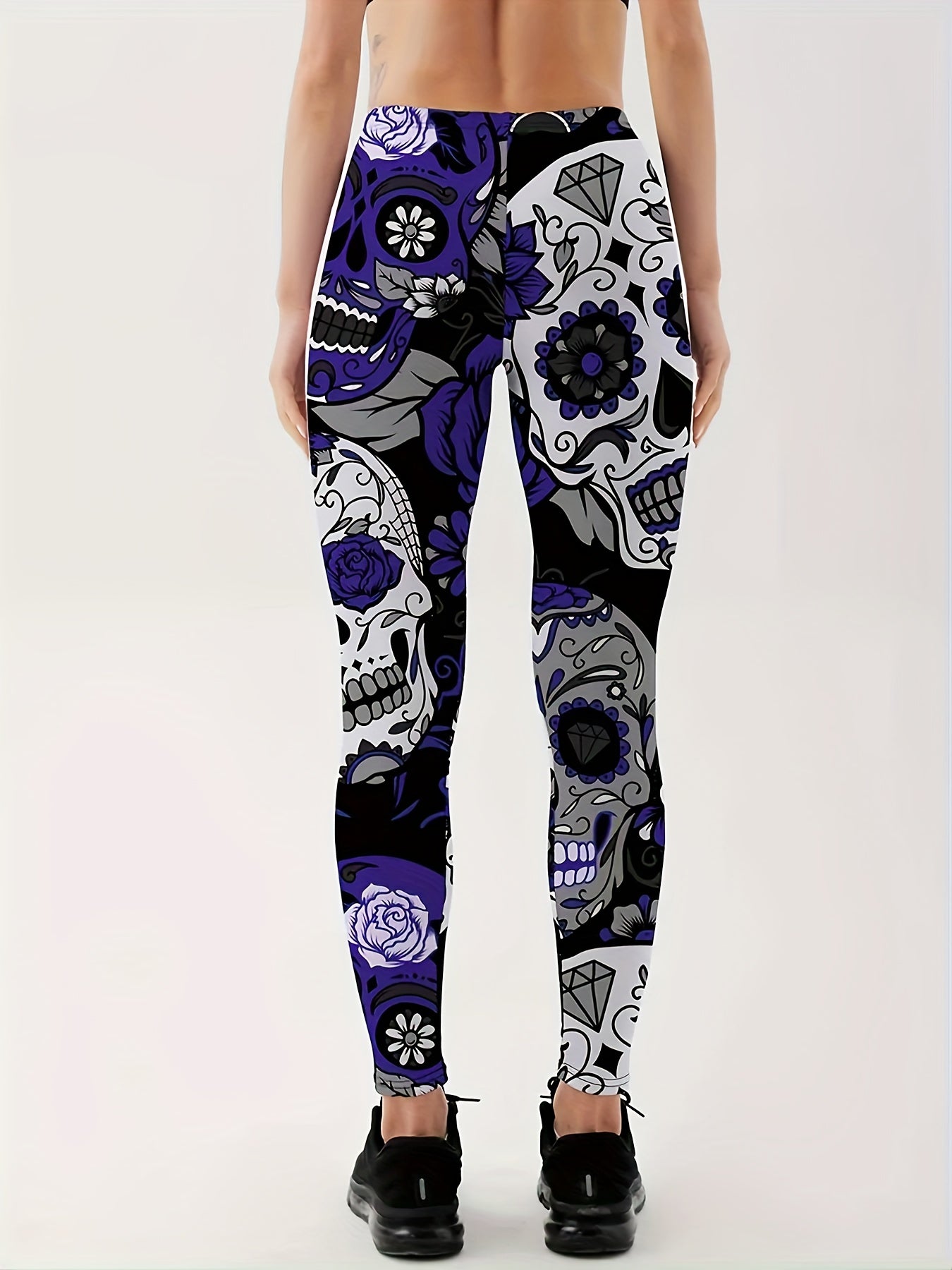 Halloween Leggings Women's Skull & Floral Print High Rise