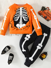 Skeleton Pattern Toddler Boy's 2pcs Sweatshirt & Sweatpants Set
