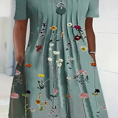 Floral Print Short Sleeve Ruched Dress