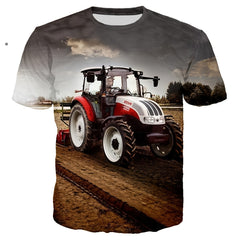 Boy's Tractor Land Sky Printed Sports T Shirt Quick Dry Summer Casual Kid's Tees