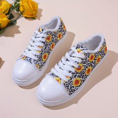 Leopard & Flower Print Lace Up Flat Shoes for Women