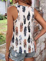 Feather Print Tank Top Sleeveless Summer Top