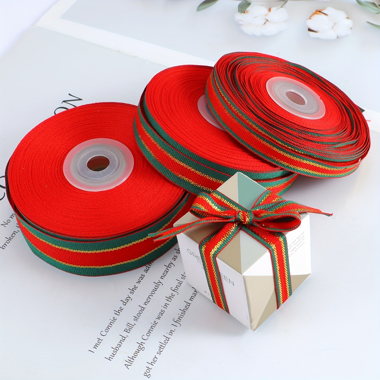 22m Christmas Red & Green Ribbon Flower Packaging Ties DIY Bow Cake Decoration