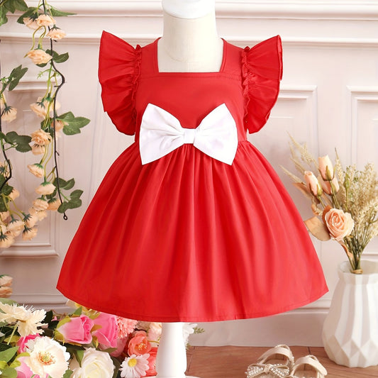 Cute Baby Girl Block Bowknot Princess Dress