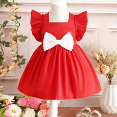 Cute Baby Girl Block Bowknot Princess Dress