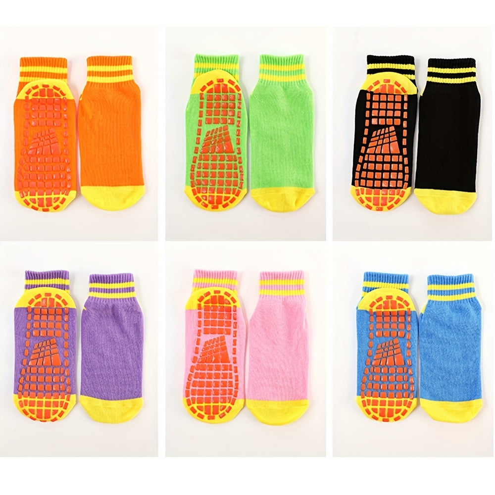 6 Pairs Colorful Striped Ankle Socks for Trampoline Workouts