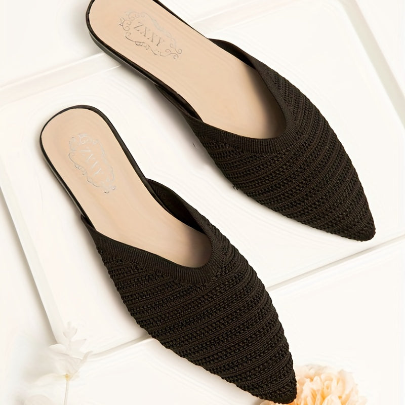 Women's Pointed Toe Knit Slippers Closed Solid Slip On Shoes