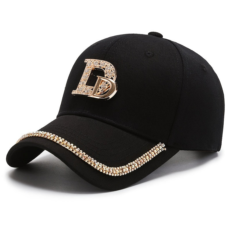 Rhinestone Letter D Baseball Cap Adjustable Women Hip Hop Sports Hat