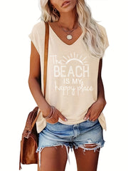 V Neck Tank Top Casual Cap Sleeve Summer Women's Top