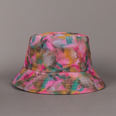 Pink Reversible Bucket Hat Oil Paint Print Lightweight Sun Hat Fisherman Cap
