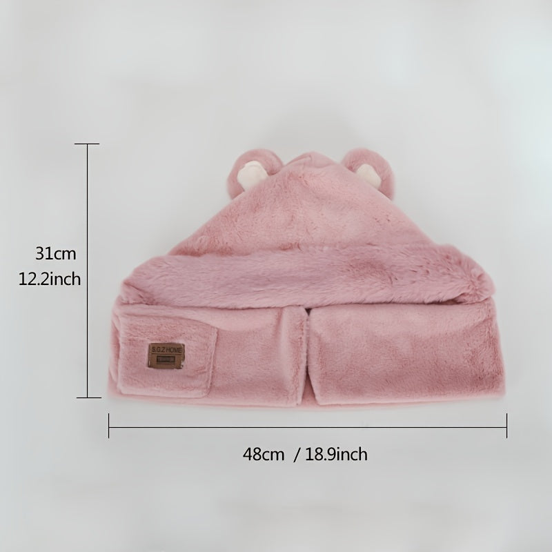 2 In 1 Hooded Cap Scarf Winter Scarf Bear Furry Hat Scarf