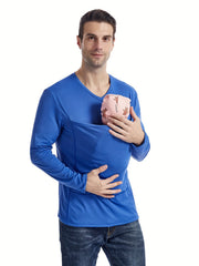Men's V Neck Long Sleeve T shirt With Chest Pocket