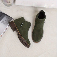 Women's Chunky Heeled Ankle Boots Solid Side Zipper Shoes Low Heel Short Boots