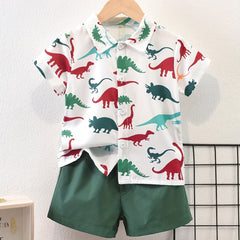Boy's Dino 2pc Shirt & Shorts Set Kids Casual Summer Outfit