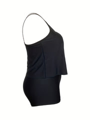 Solid Criss Cross Tank Top & Shorts Swimsuit Set