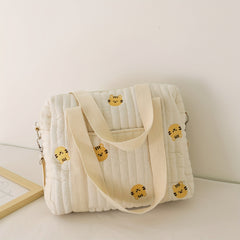 Beige Diaper Bag Cotton Fabric Zipper Large Travel Stroller Organizer