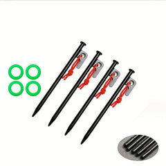 6pcs Upgraded Ground Nails Tent Pegs With Luminous Rings Steel Stakes