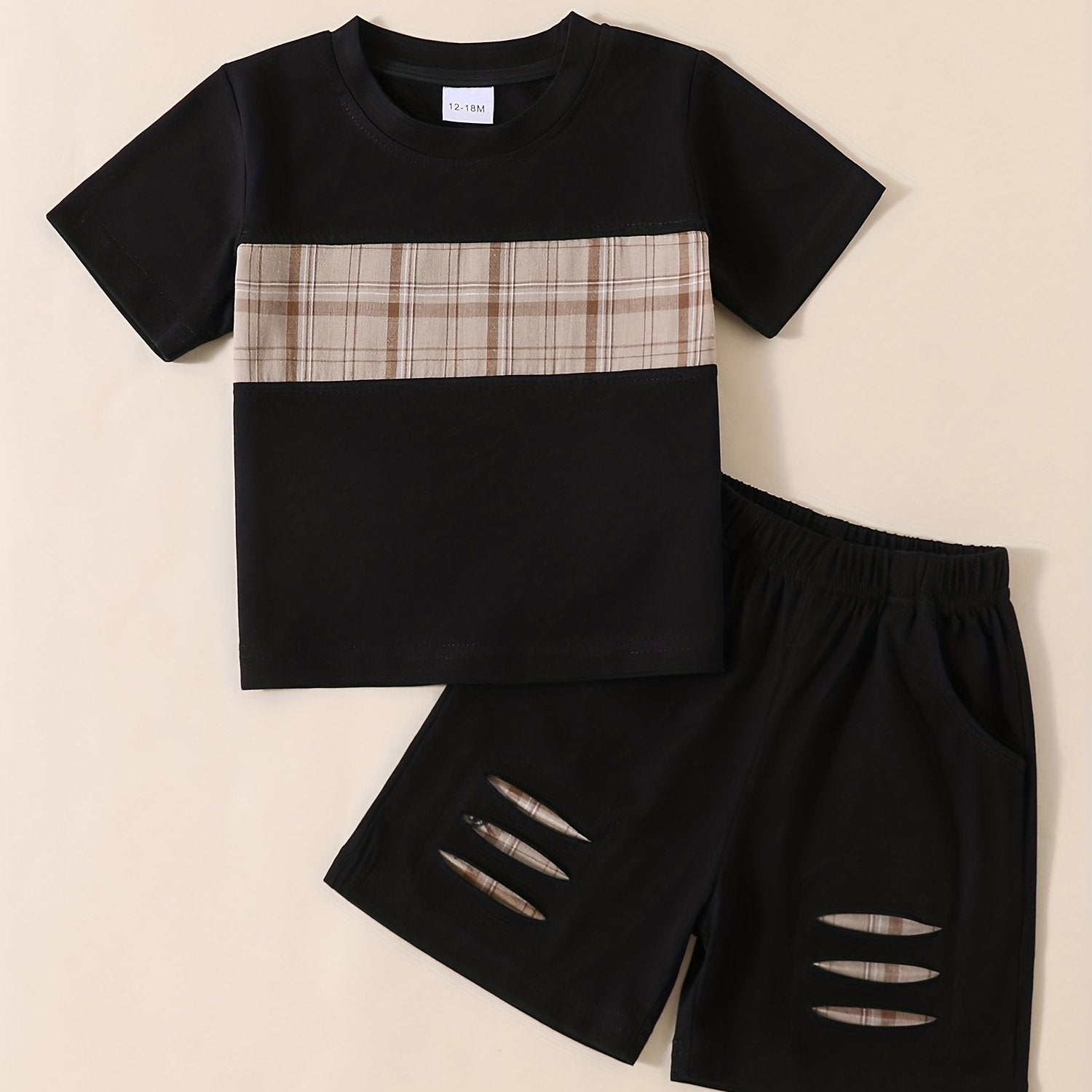 2pcs Baby Boys Casual Plaid T-shirt & Shorts Set Clothes
