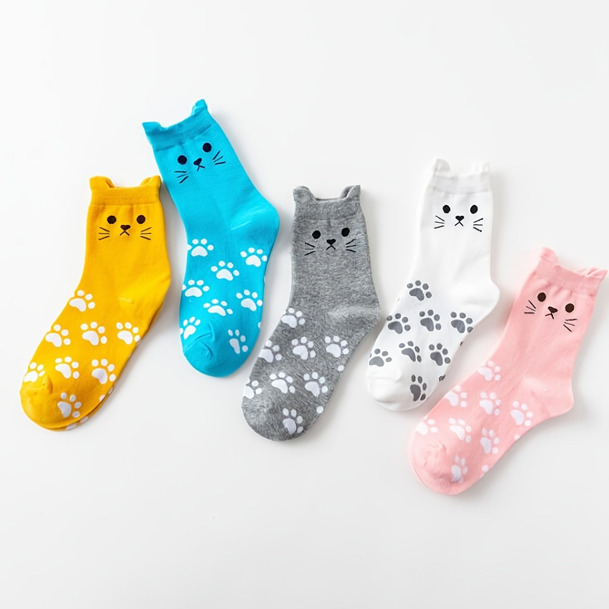 5 Pairs Animal Pattern Socks Cat Ear Geometric 3D Textured Stockings