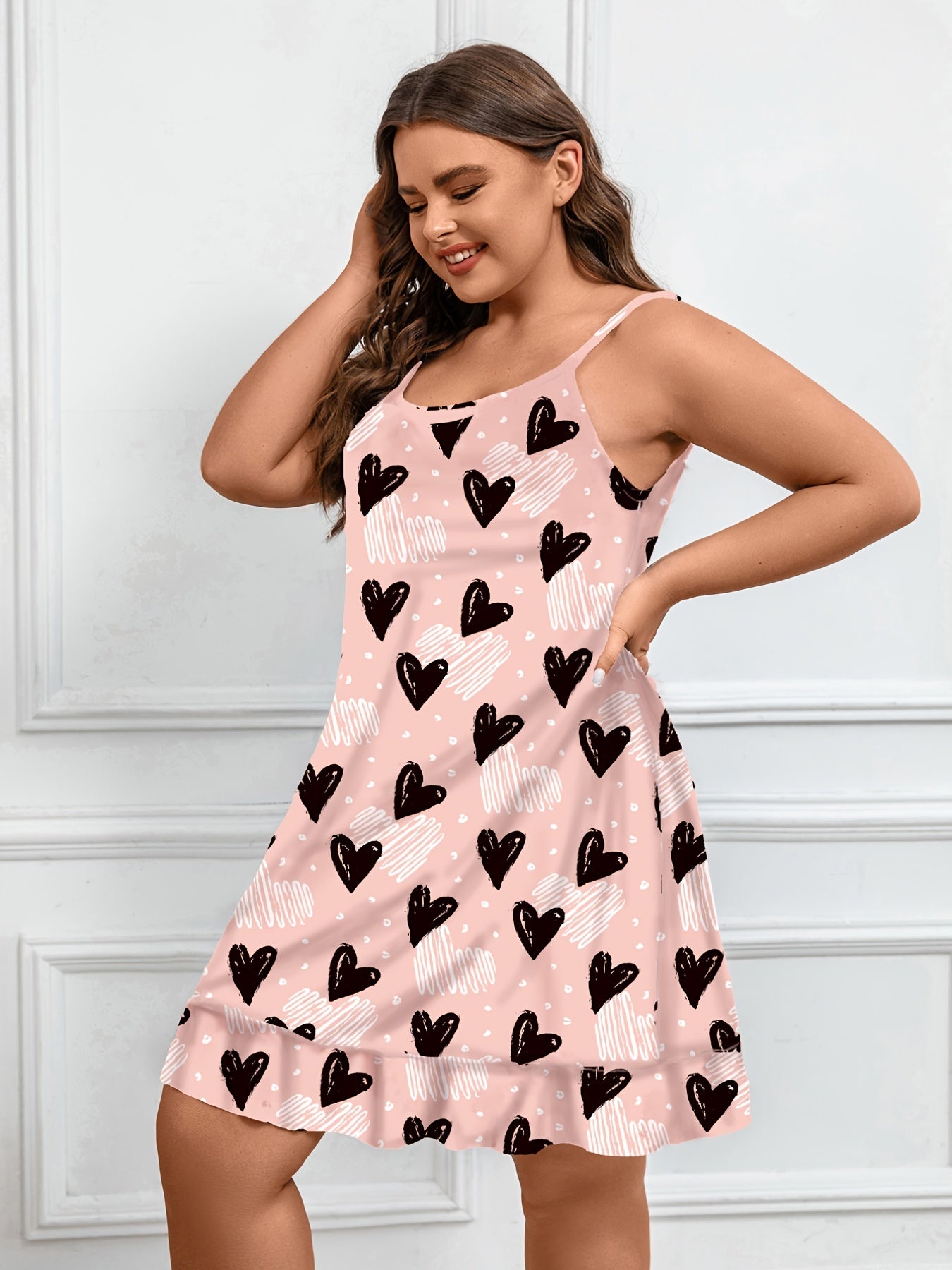 Graffiti Heart Print Ruffle Trim Sleep Dress