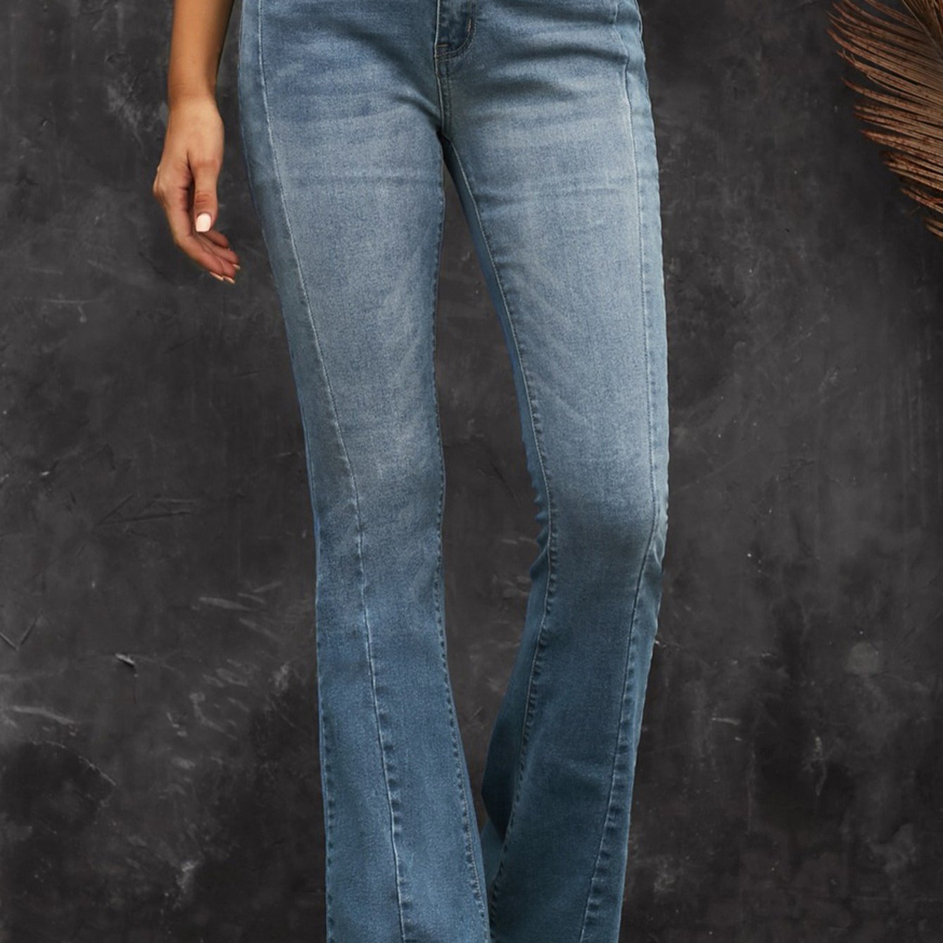 High Waist Flare Jeans Solid High Rise Denim Pants