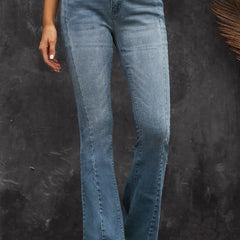 High Waist Flare Jeans Solid High Rise Denim Pants