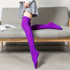 3 Pairs Solid Thigh High Socks Elastic Over The Knee Stockings