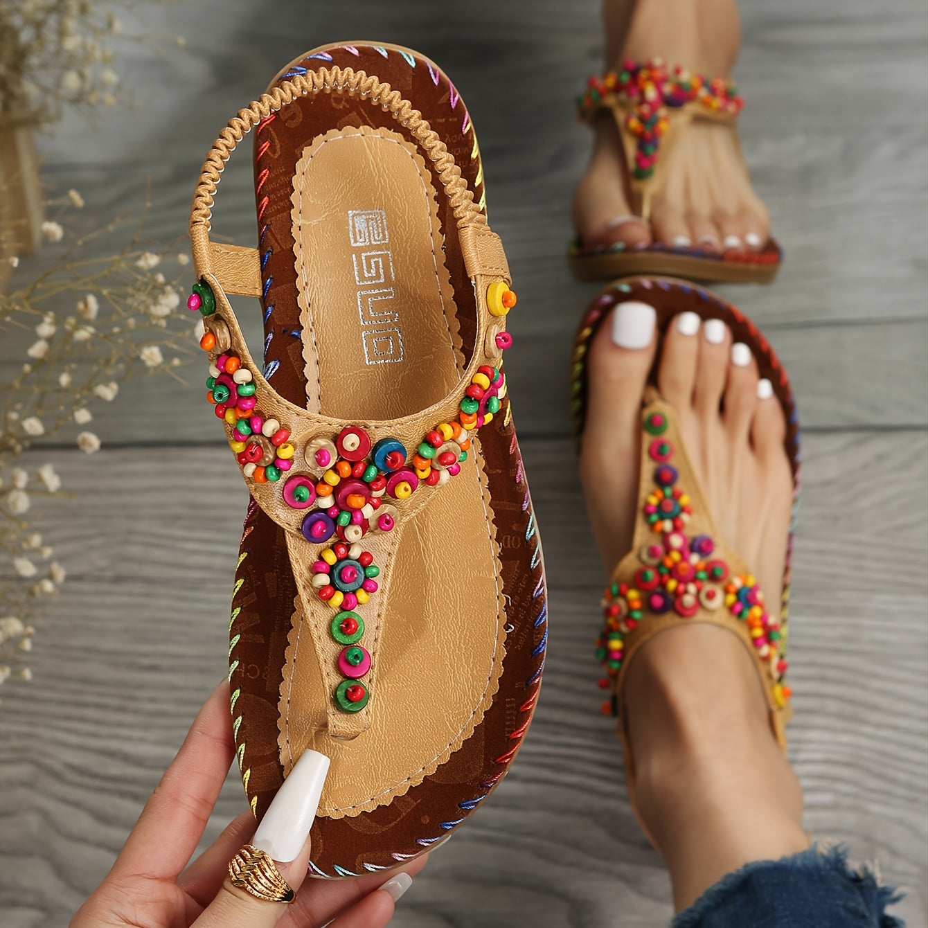 Women's Beaded Decor Flip Flops Sandals