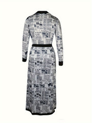 Newspaper Print Long Cardigan & Leggings Set