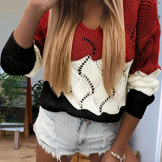 Colorblock V Neck Sweater