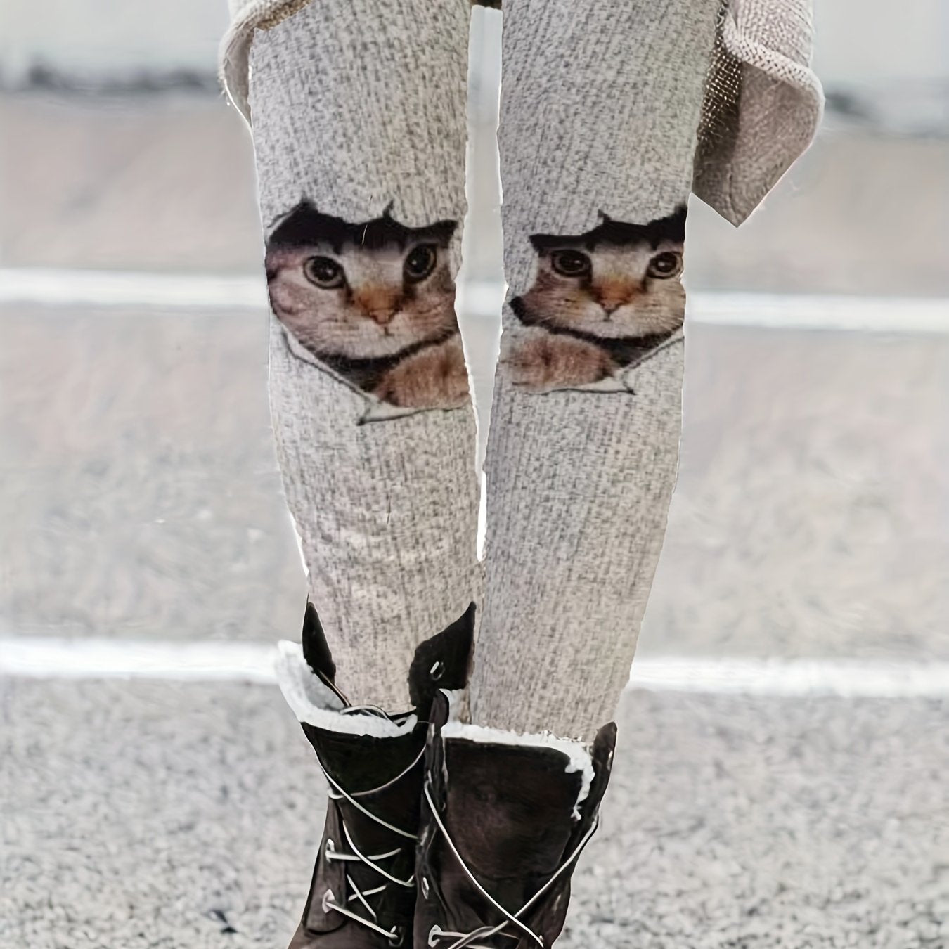 Women's Plus 3D Cat Print Elastic Skinny Trousers