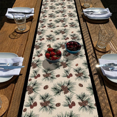 Polyester Table Runner Merry Christmas Pinecone Pattern