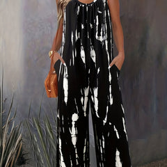 Tie Dye Wide Leg Cami Jumpsuit Casual Sleeveless Pockets Jumpsuit