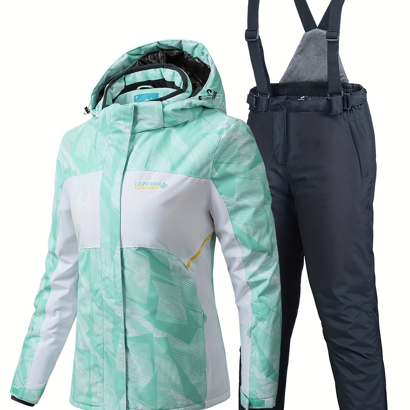 Windproof Ski Set with Hooded Jacket & Suspender Trouser