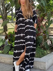 Women's Plus Stripe Print Button Up Maxi Shirt Dress