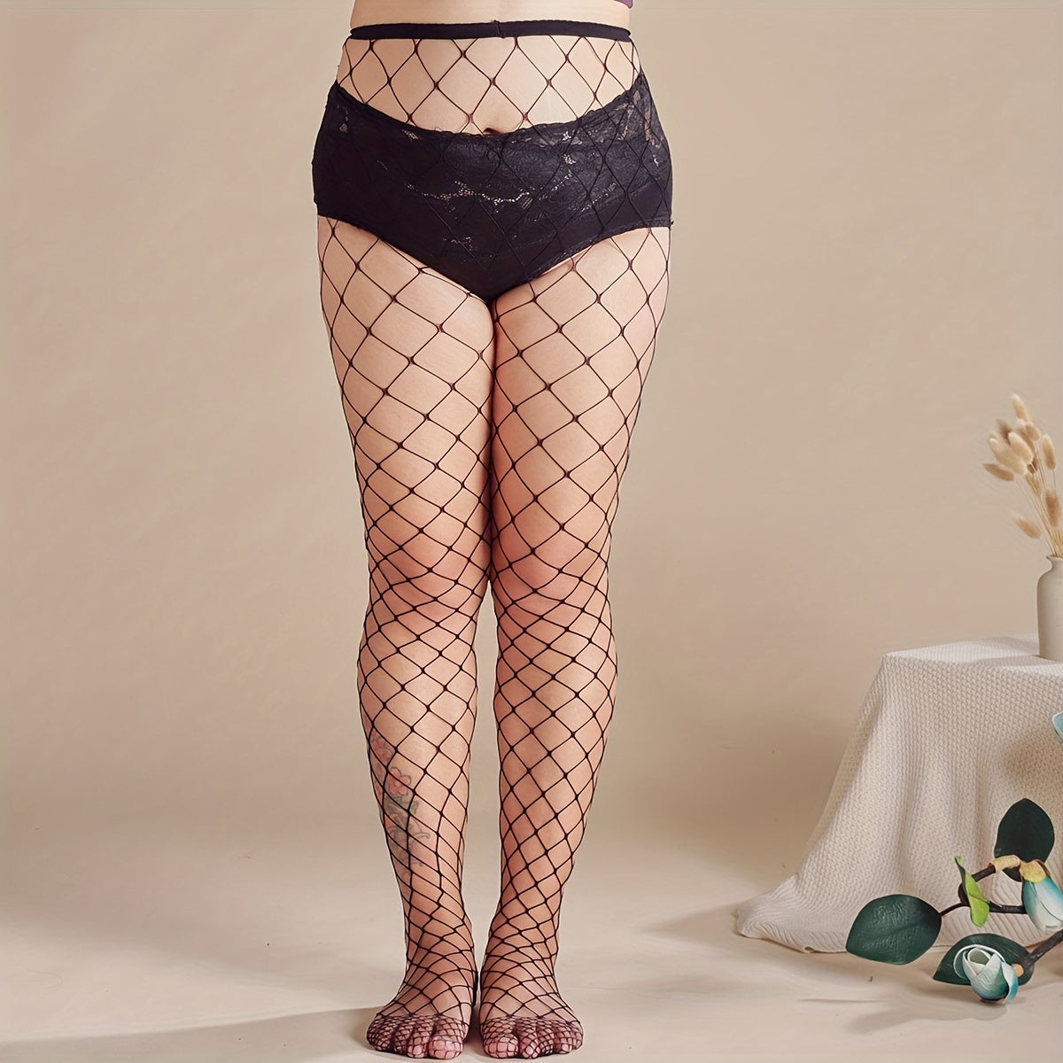 Net Fishnet High Rise Stockings for Plus Size Women