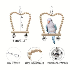 Wooden Bird Swing with Hanging Bell for Parrots and Birds