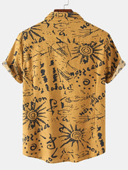 Men s Casual Flax Tie Doodle Style Shirt Short Sleeve Hawaiian Shirt