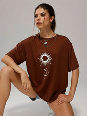 Sun & Moon Print Casual Short Sleeve Tee