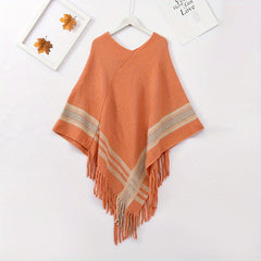 Cashmere Shawl Striped Fringe Shawl Wraps Warm Cape Women