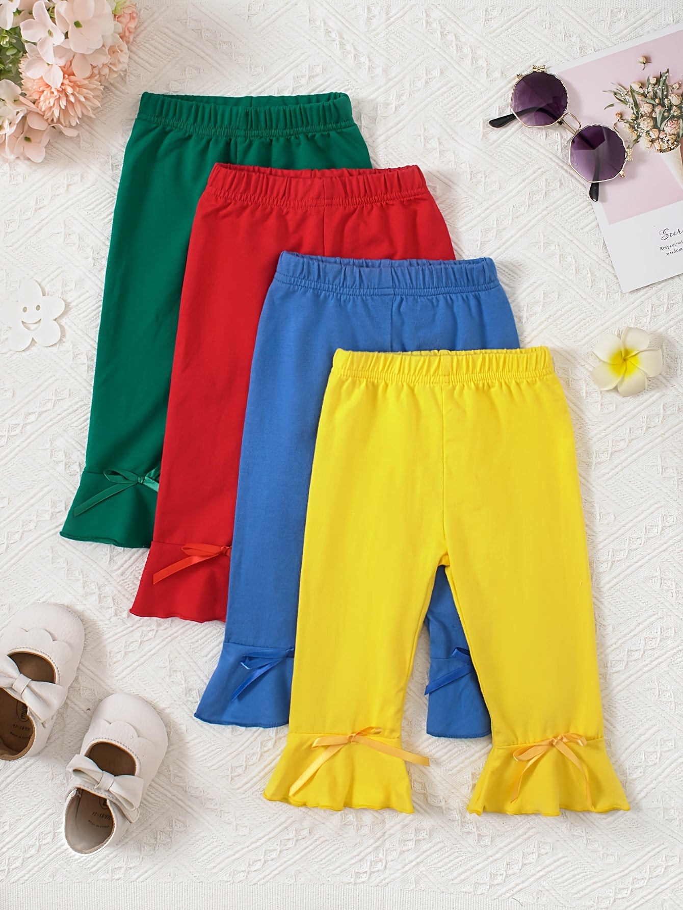 Baby Multicolor Comfortable Solid Trousers 3pcs Set Kids Flared Leg Pants