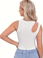 Solid Tank Top Hollow Out Asymmetric Straps Top Women's Lingerie