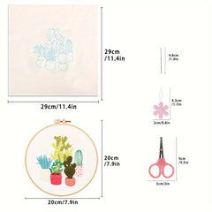 Embroidery Kit Green Plants Cactus Pattern Material Package with Hoop