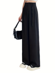 Solid Drawstring Button Pants Casual High Waist Straight Leg Pants