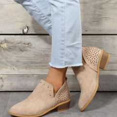 Women's Retro Hollow Out Chunky Heel Ankle Boots