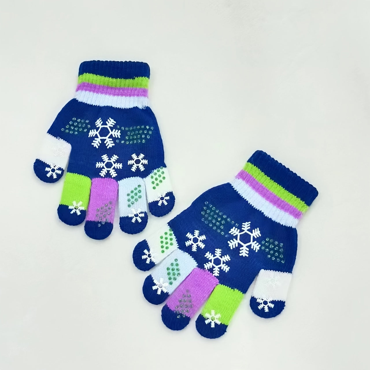 Kids Snowflake Print Winter Knitted Magic Gloves Age 4-8