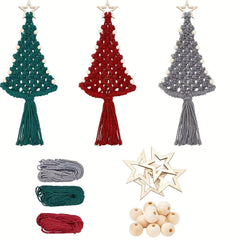 3pc Christmas Tree Macrame DIY Kit Holiday Wall Hanging Decoration