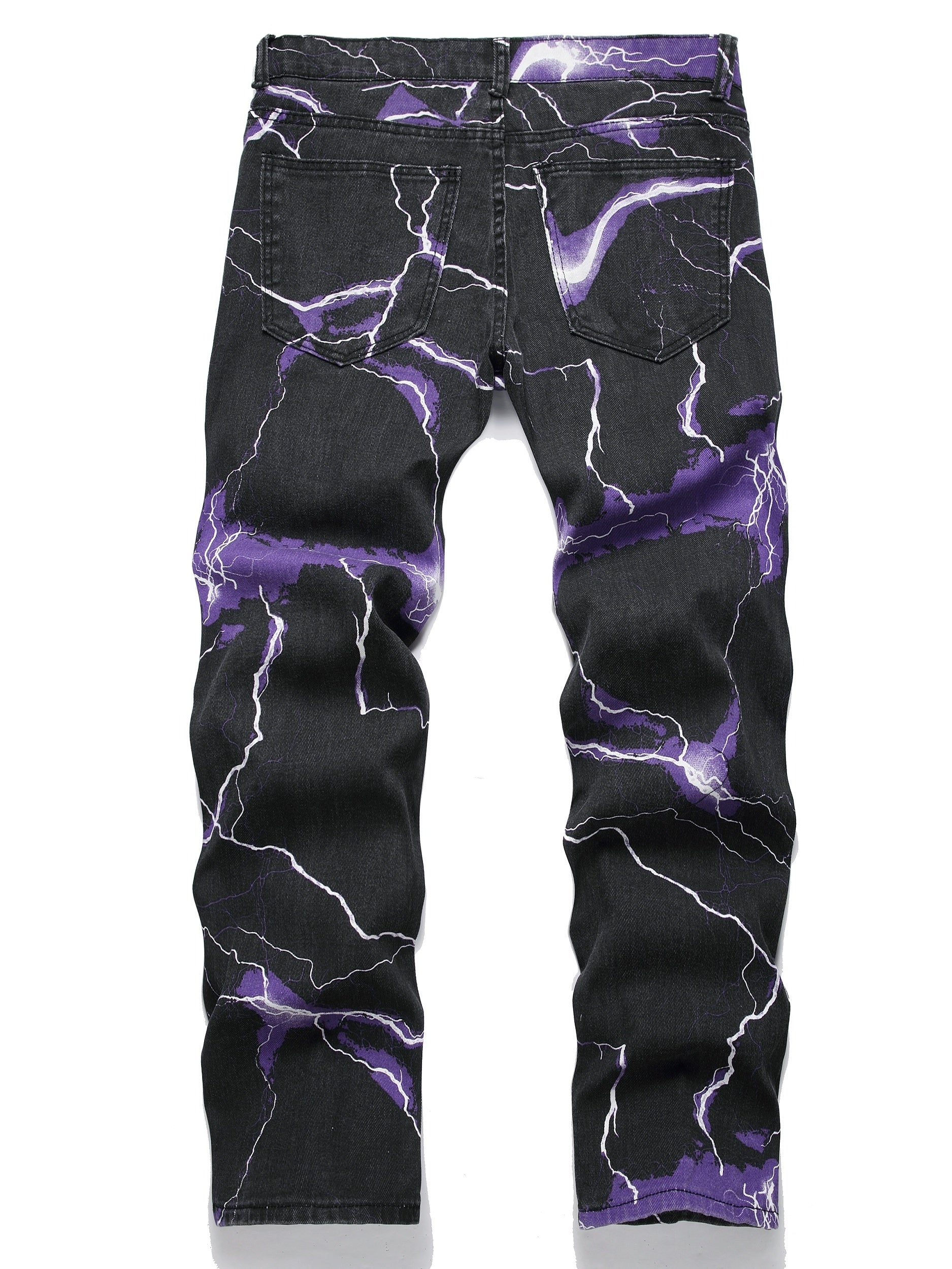 Lightning Pattern Dye Jeans Casual Loose Fit Denim Pants