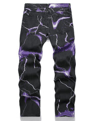 Lightning Pattern Dye Jeans Casual Loose Fit Denim Pants
