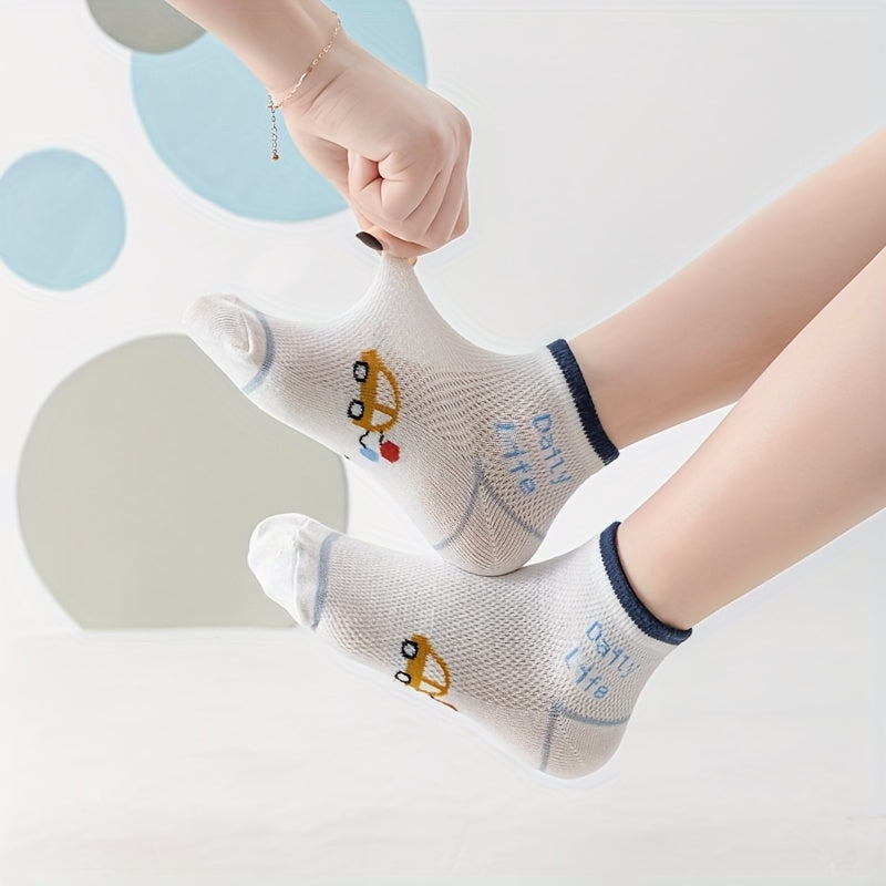 Cartoon Car Knit Crew Socks for Boys